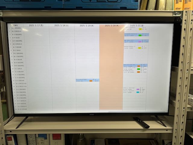 『加工予定表』モニター表示